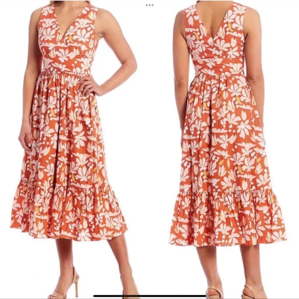 EUC‎ Sachin & Babi X Dillards Dany Floral Tiered Midi Dress Orange Floral Size 6